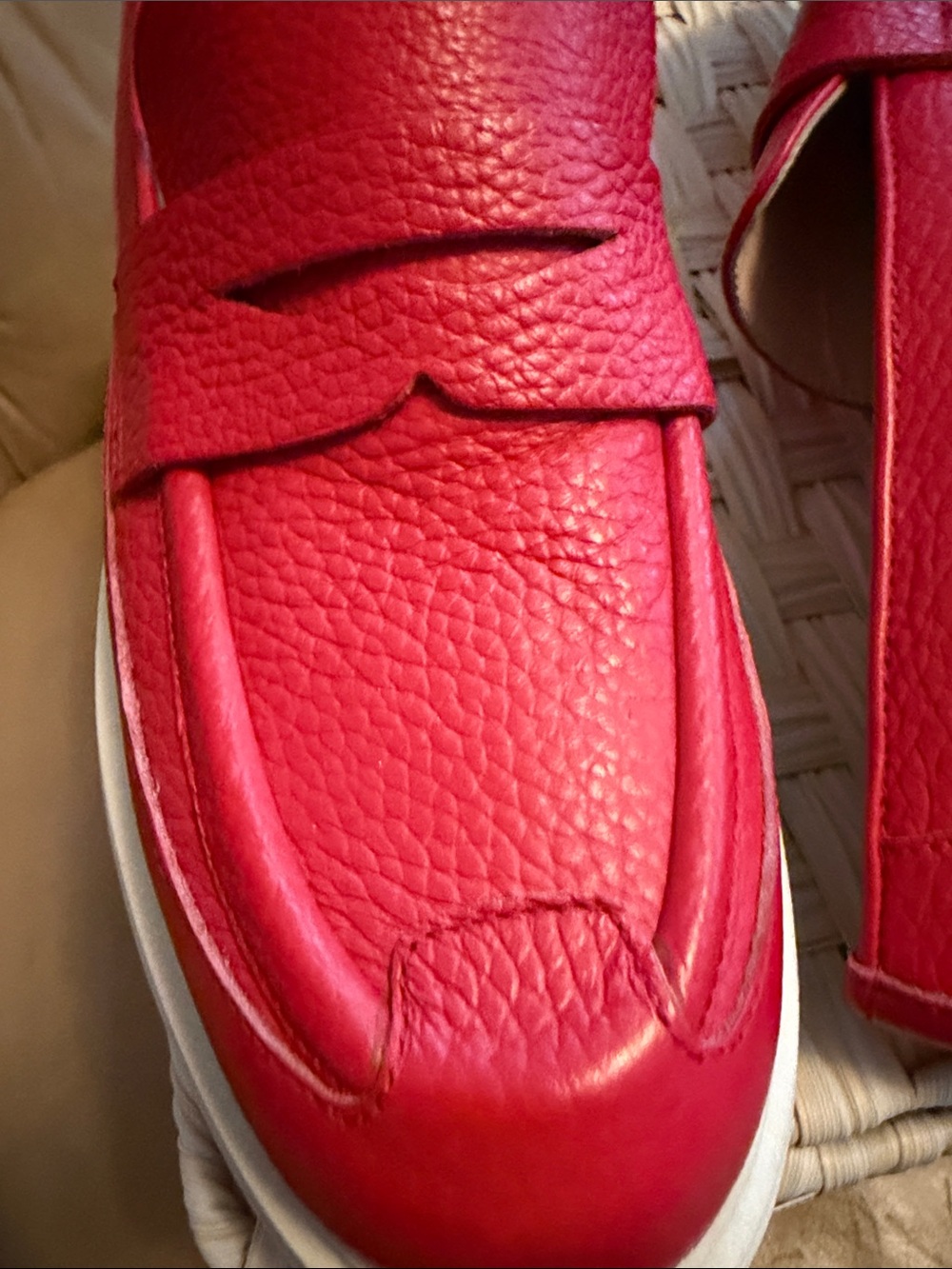 RARE- Beautiisoles by Robyn Shreiber. Red Leather Platform Penny Loafers — Women - Picture 4 of 5